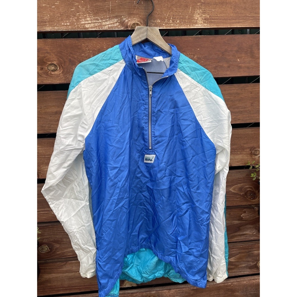 Vintage 1990s Nike Mens Windbreaker *Size L Blue Color Block‎ Full Zip